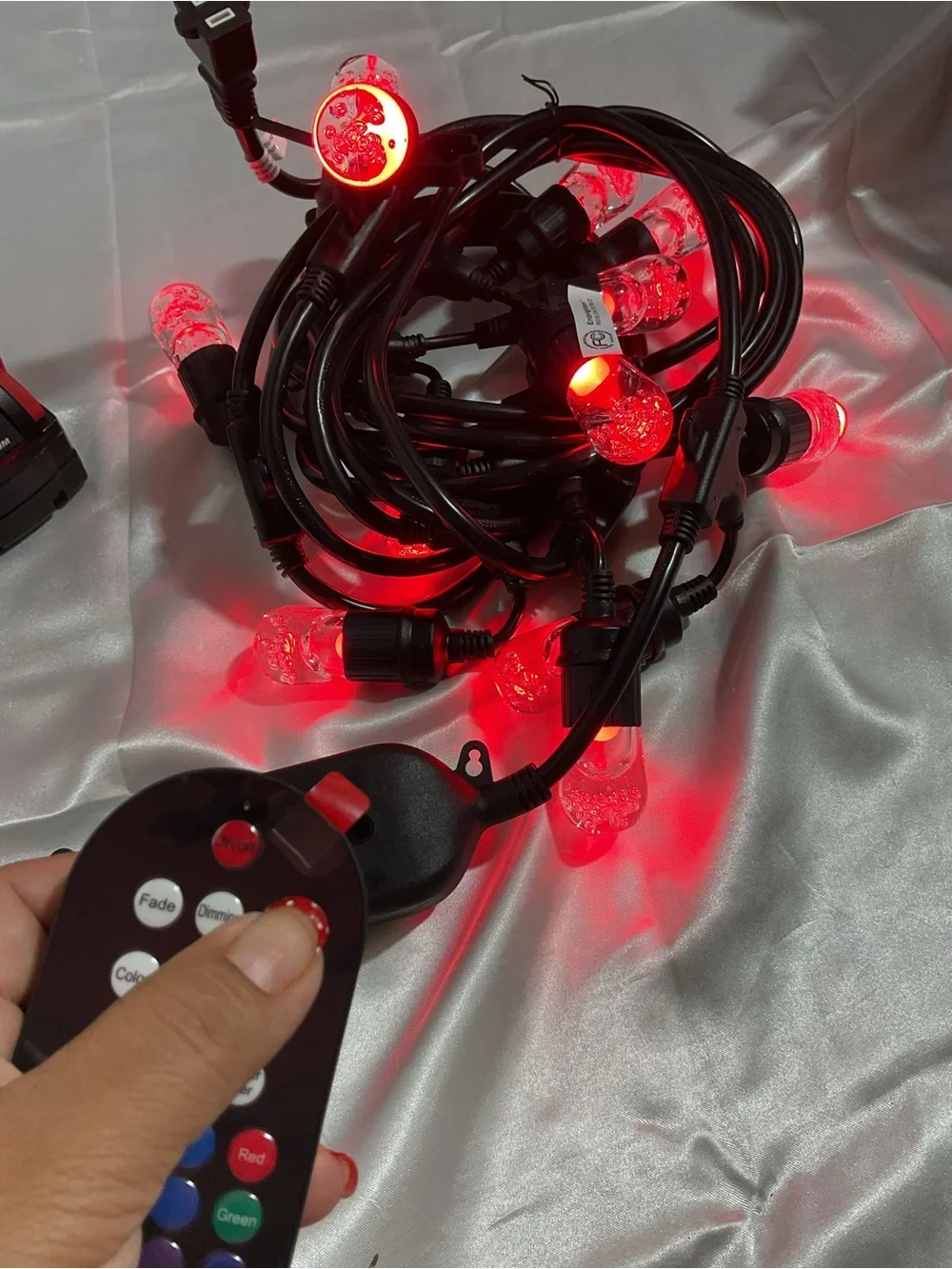Red LED String Lights with Remote Control - Black Cord